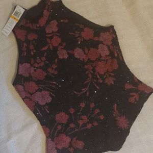 Jkara Beaded Red & Black Halter Top